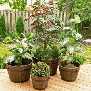 Leisure Season Large Barrel Style 26 in. W x 26 in. D x 17 in. H Round Wooden Brown Planters (4-Pack) BROP101