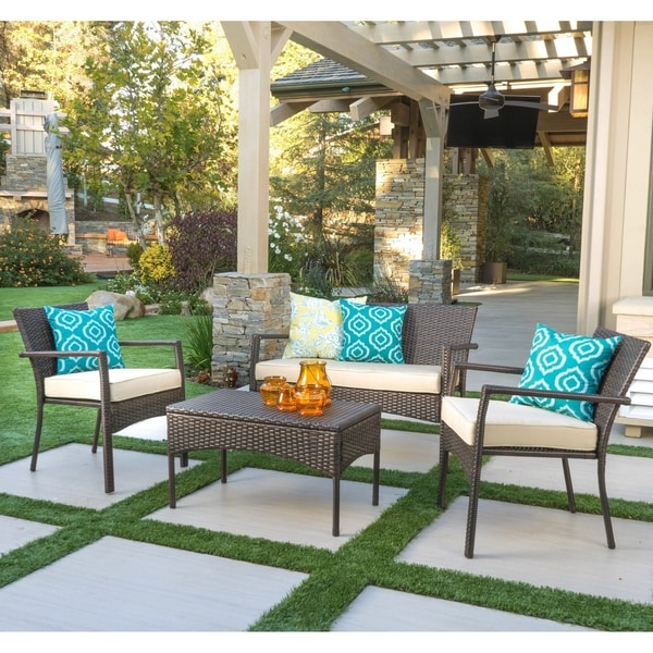 Cancun Outdoor 4piece Wicker Chat Set by Christopher Knight Home