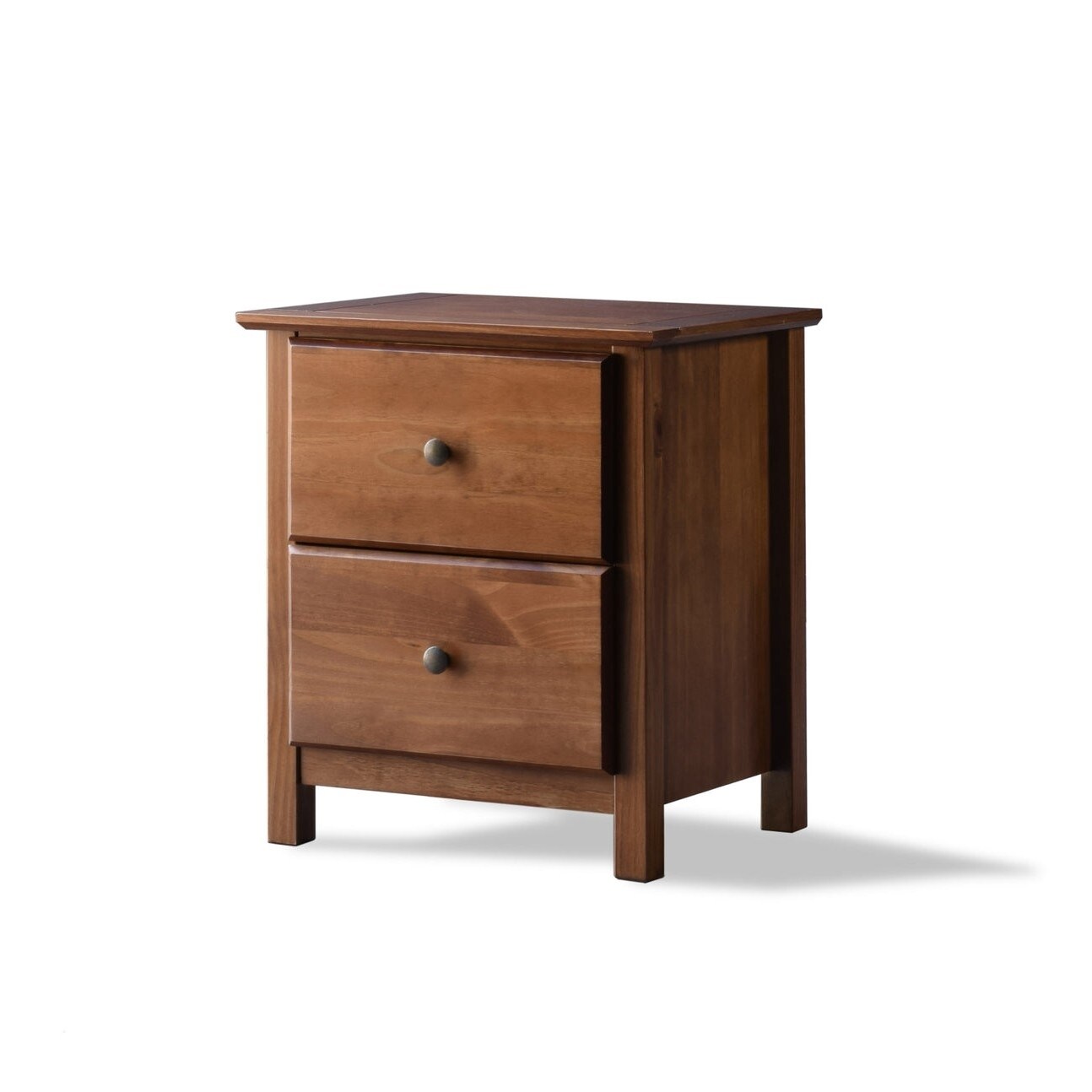 Farmhouse Solid Pine Wood 2 Drawer Nightstand in Walnut Finish - - 35464158