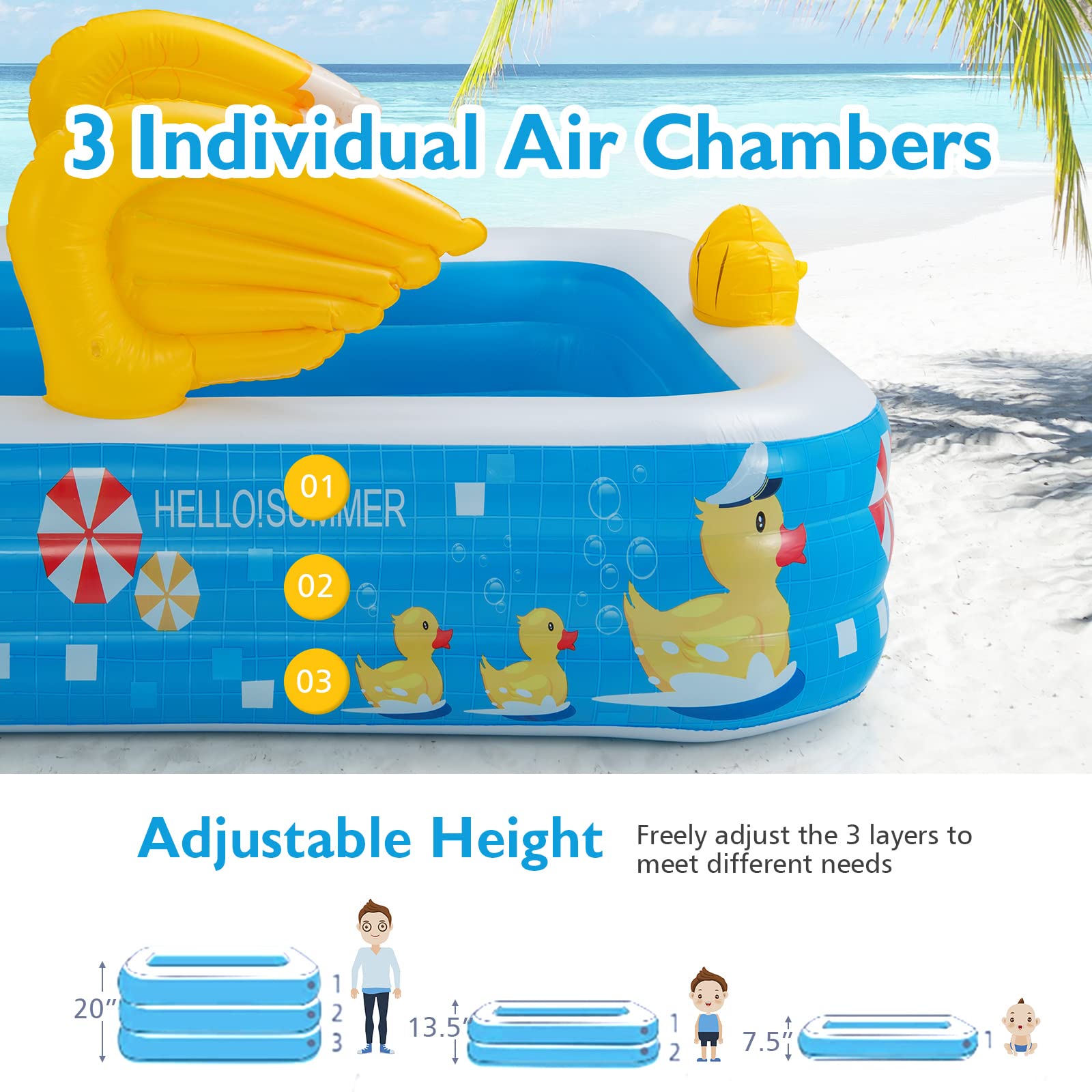 Costzon Inflatable Swimming Pool, Large Family Blow up Kiddie Pool Full-Sized Thickened Above Ground Pool