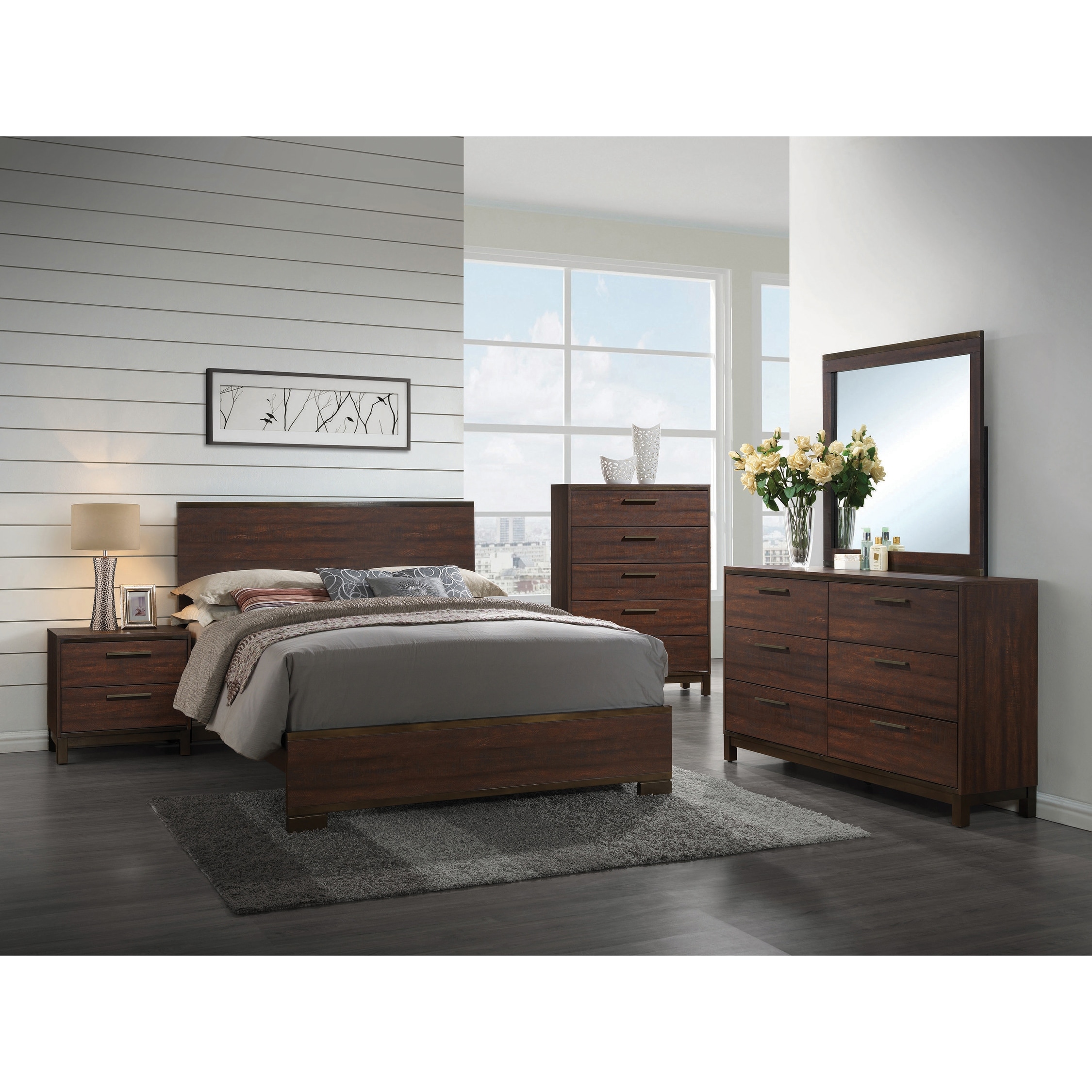 Riverdale Rustic Tobacco 5-piece Bedroom Set with 2 Nightstands - - 35553505