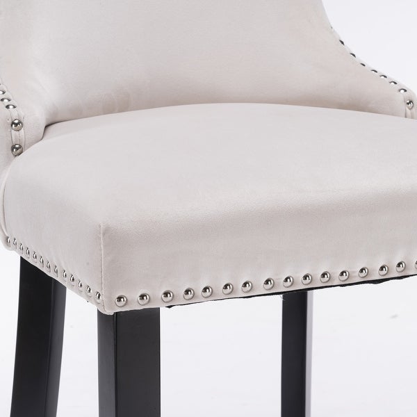 Upholstered Barstools with Button Tufted Decoration and Wooden Legs