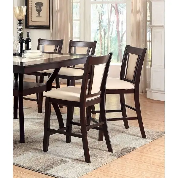 Contemporary Set of 2 Counter Height Chairs Solid wood Chair Padded Leatherette Upholstered Seat Kitchen Dining Room Furnitur