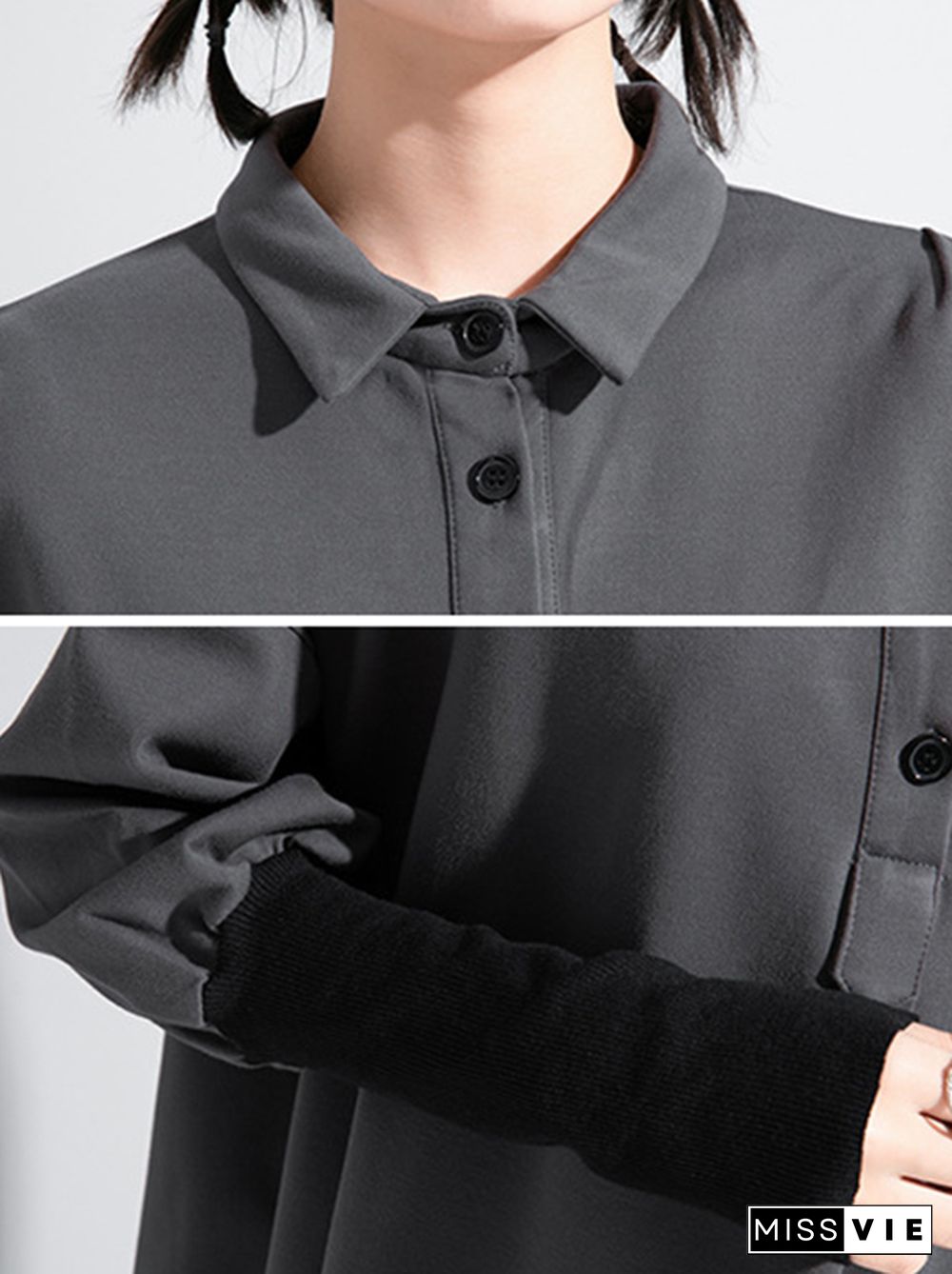 Original Split-Joint Gray&Black Polo Shirt Tops