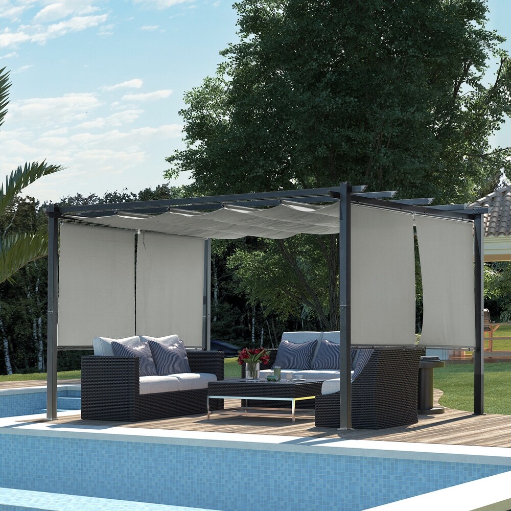 Aoodor 10 x 10 ft Outdoor Pergola with Retractable Canopy  Aluminum Frame  4 Pieces Patio Sun Shade Shelter