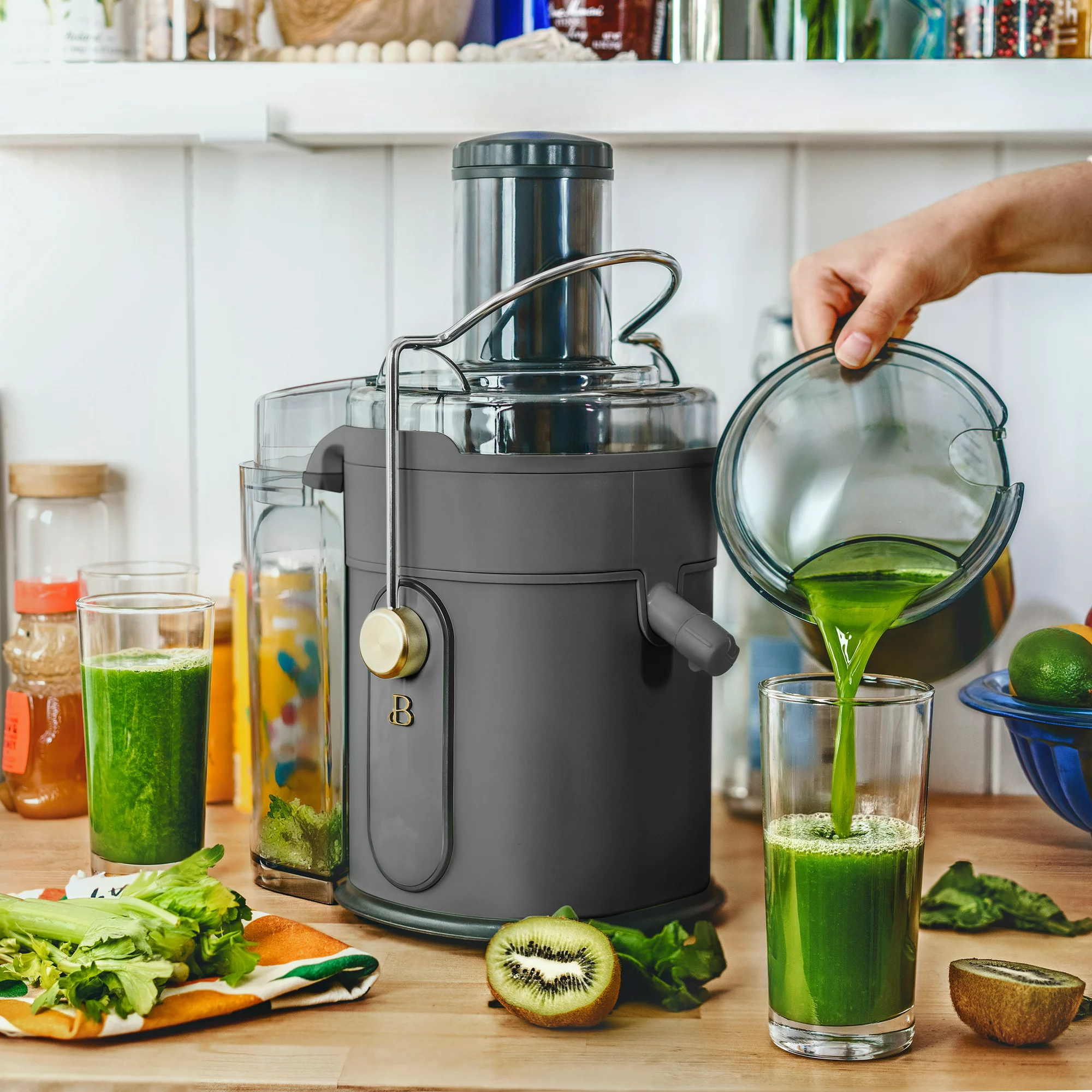 Beautiful 5-Speed Juice Extractor with Touch Activated Display， Oyster Grey， by Drew Barrymore