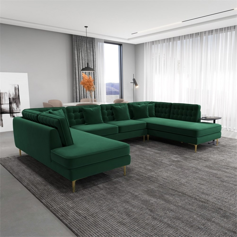 Cale Modern Living Room U Shaped Velvet Corner Sectional Couch in Green   Midcentury   Sectional Sofas   by Homesquare  Houzz