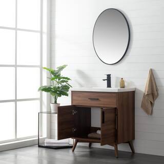 SUDIO Nelson 30 in. W x 18.5 in. D x 34 in. H Bath Vanity in Walnut with White Ceramic Top Nelson-30WN