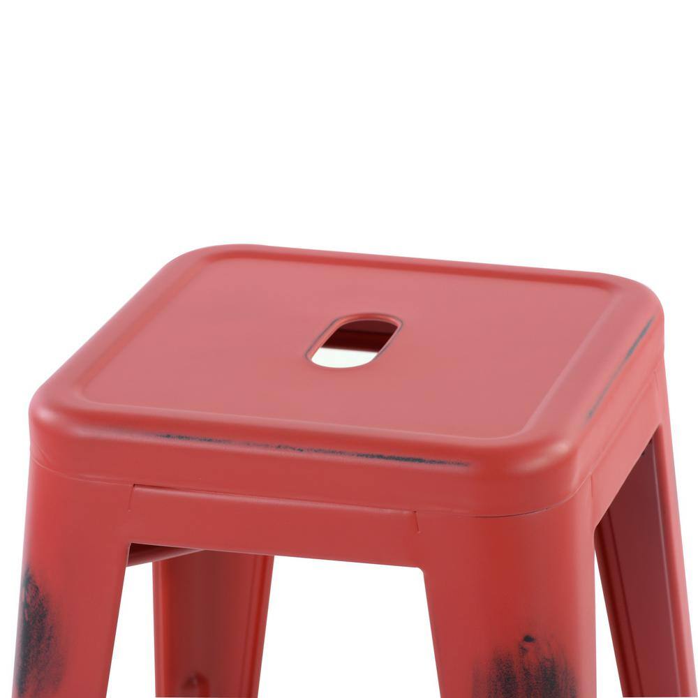 Homy Casa Zolnes 24 in. Red Backless Metal Frame Counter Stool (Set of 4) ZOLNES 24 VINTAGE RED 4PCS