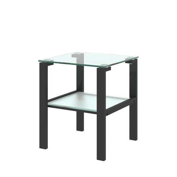 Two Layers Glass Side Table with Glass Tabletop and Metal Legs