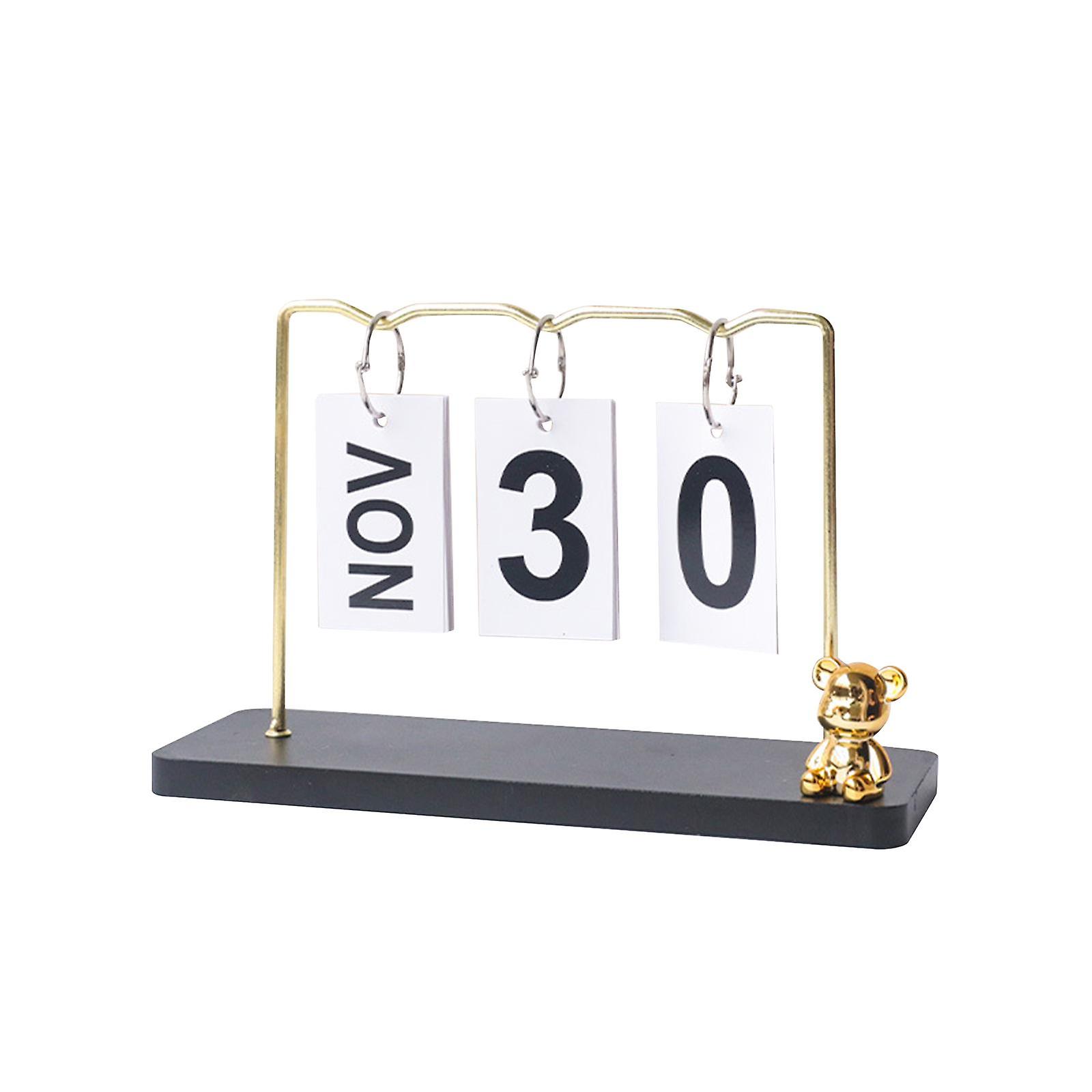 Desk Calendar Table Centerpieces Wood Base Classroom Perpetual Flip Calendar Black