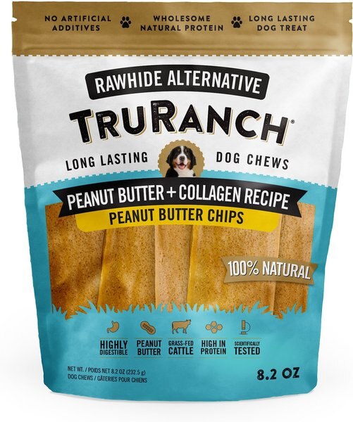 TruRanch Peanut Butter Collagen Chips Hard Chew Dog Treats， 6-in， 8.2-oz