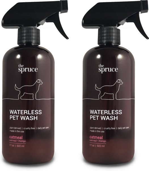 The Spruce Waterless Oatmeal Pet Wash No Rinse Moisturizing Cat and Dog Shampoo， 17-oz bottle， 2 Pack