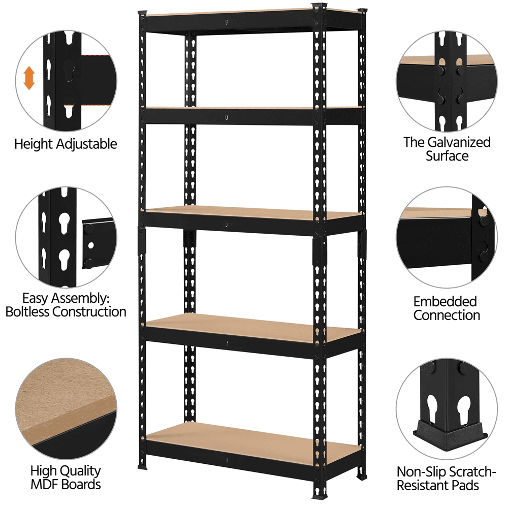 Topeakmart 5 Tiers Boltless Metal Storage Shelf with MDF Wood Boards for Warehouse Store Home