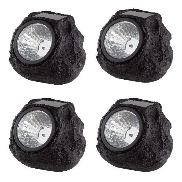 Nature Spring Solar powered Led Rock Lights Black And Gray 4 pack