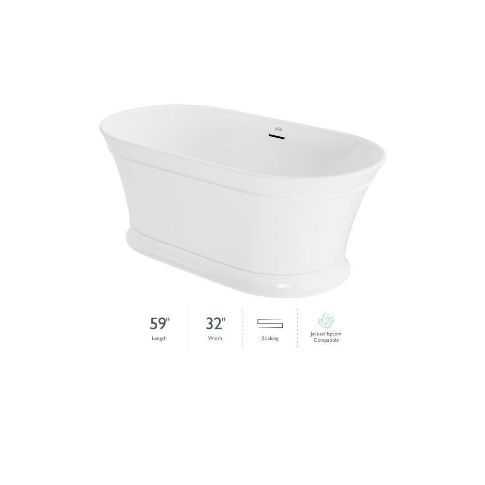 JACUZZI Lyndsay 59 in. Acrylic Freestanding Flatbottom Soaking Bathtub in White with White Drain Included LDF5931BCXXXXG