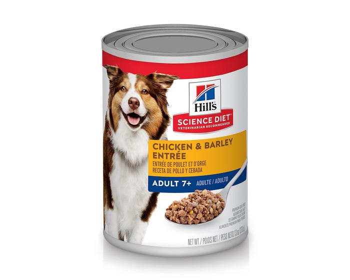 Hills® Science Diet® Adult 7+  Chicken and Barley Entrée Canned Dog Food， 13 oz.