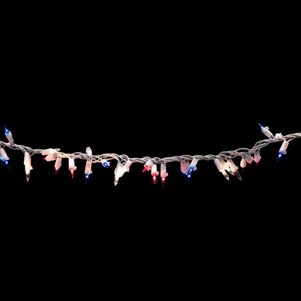 105 Count Red Clear Blue Patriotic Mini Light Garland 5.6' White Wire