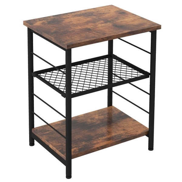 3-Tier Industrial Side Table with Adjustable Mesh Shelf-Rustic Brown - Rustic Brown - 15