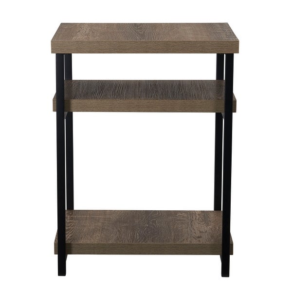 Household Essentials Low Square 3-Tier Side End Table， Ashwood