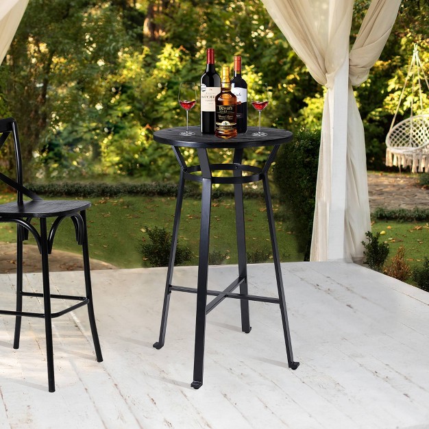 Steel Bar Table With Solid Elm Wood Top Glitzhome