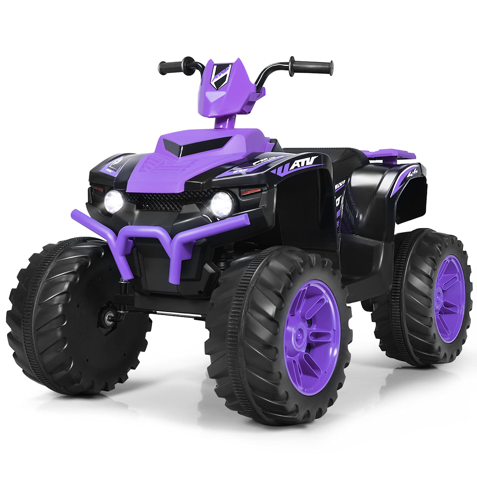 Costzon Kids ATV, 12V Battery Powered Electric Vehicle w/ LED Lights, High & Low Speed