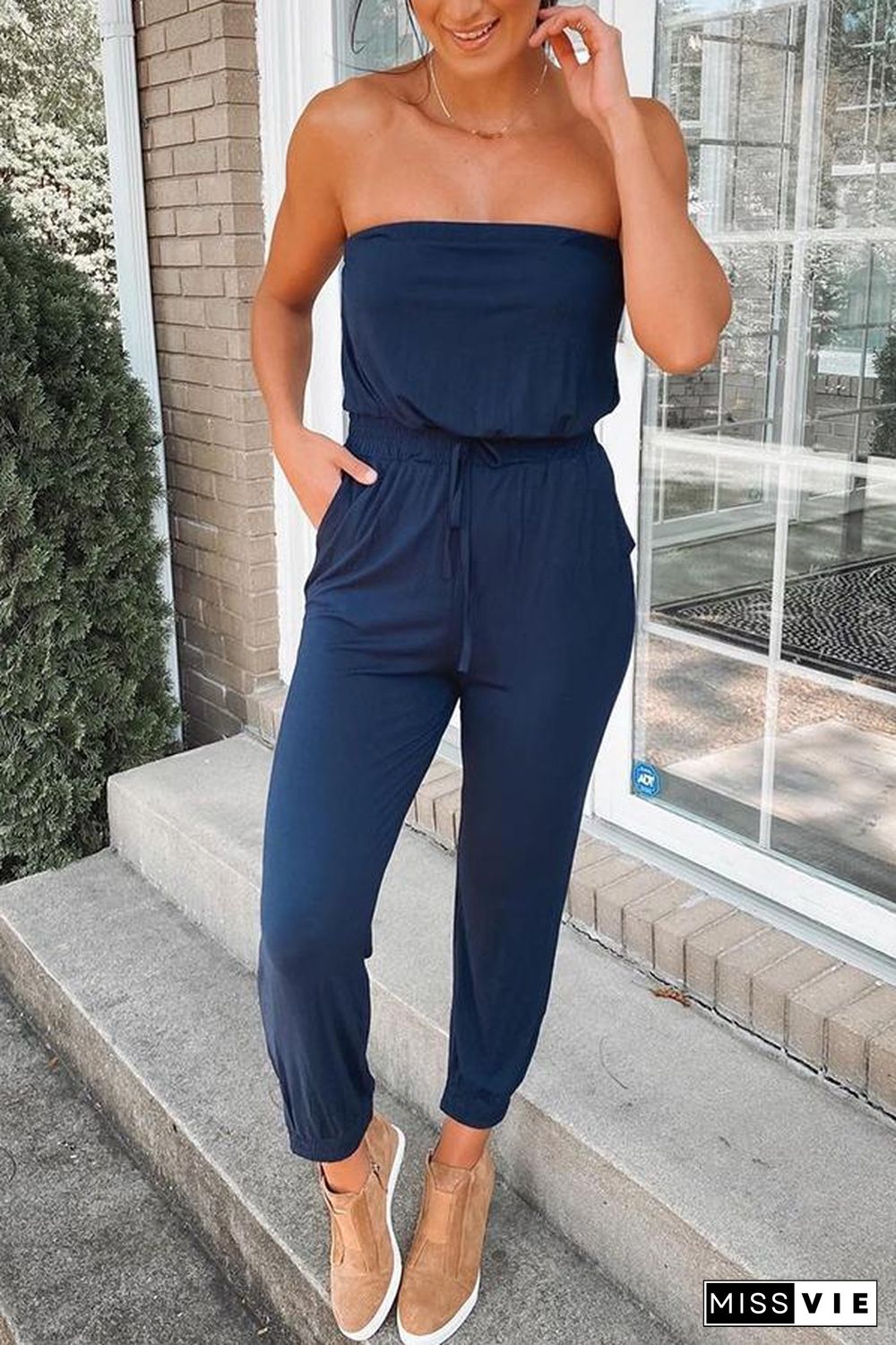 Strapless Pocket Cotton-blend Jumpsuit