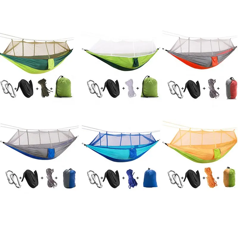 Sale Comfortable Easy Hanging 210T Parachute Hiking Foldable Swing Camping Outdoor Nylon Hammock With Mosquito Net