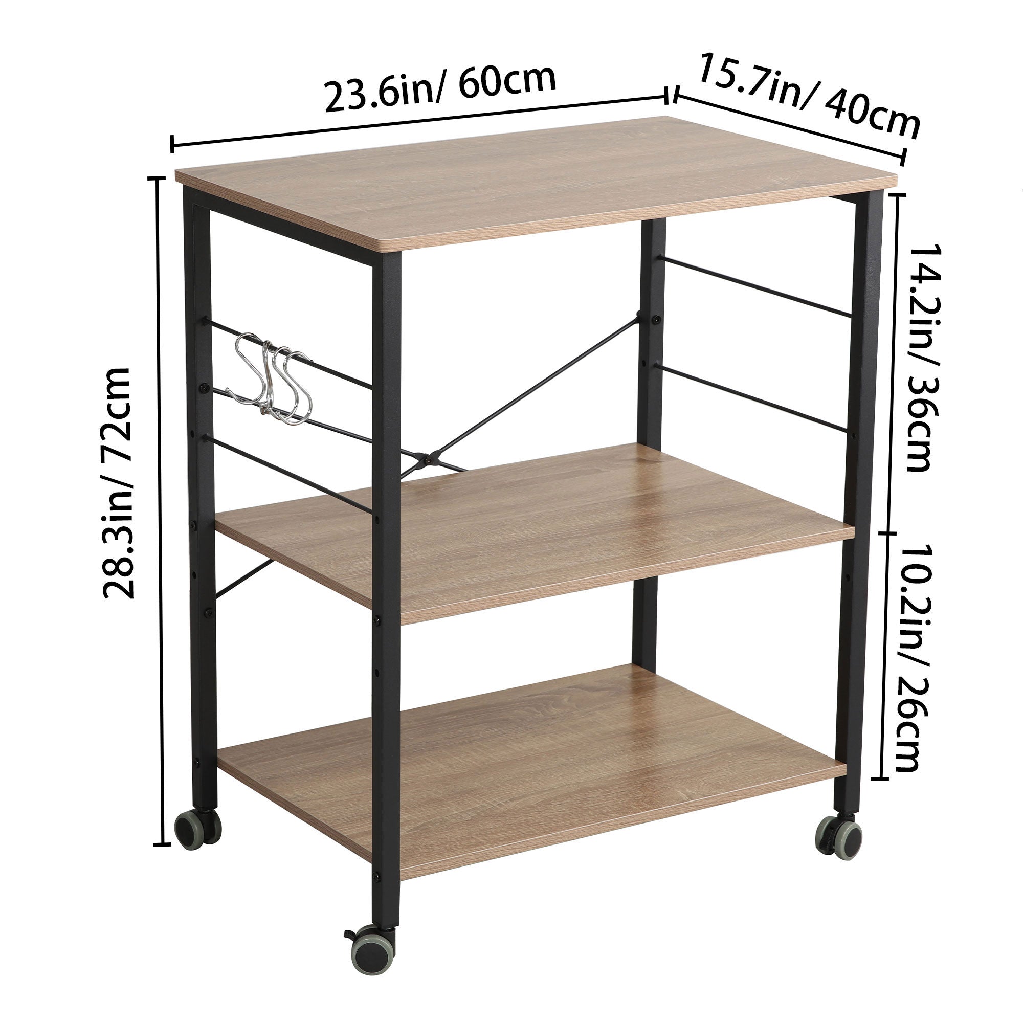 Baker's Rack 23.6 Kitchen Utility 3 Tier Storage Microwave Stand, Brown (Used)