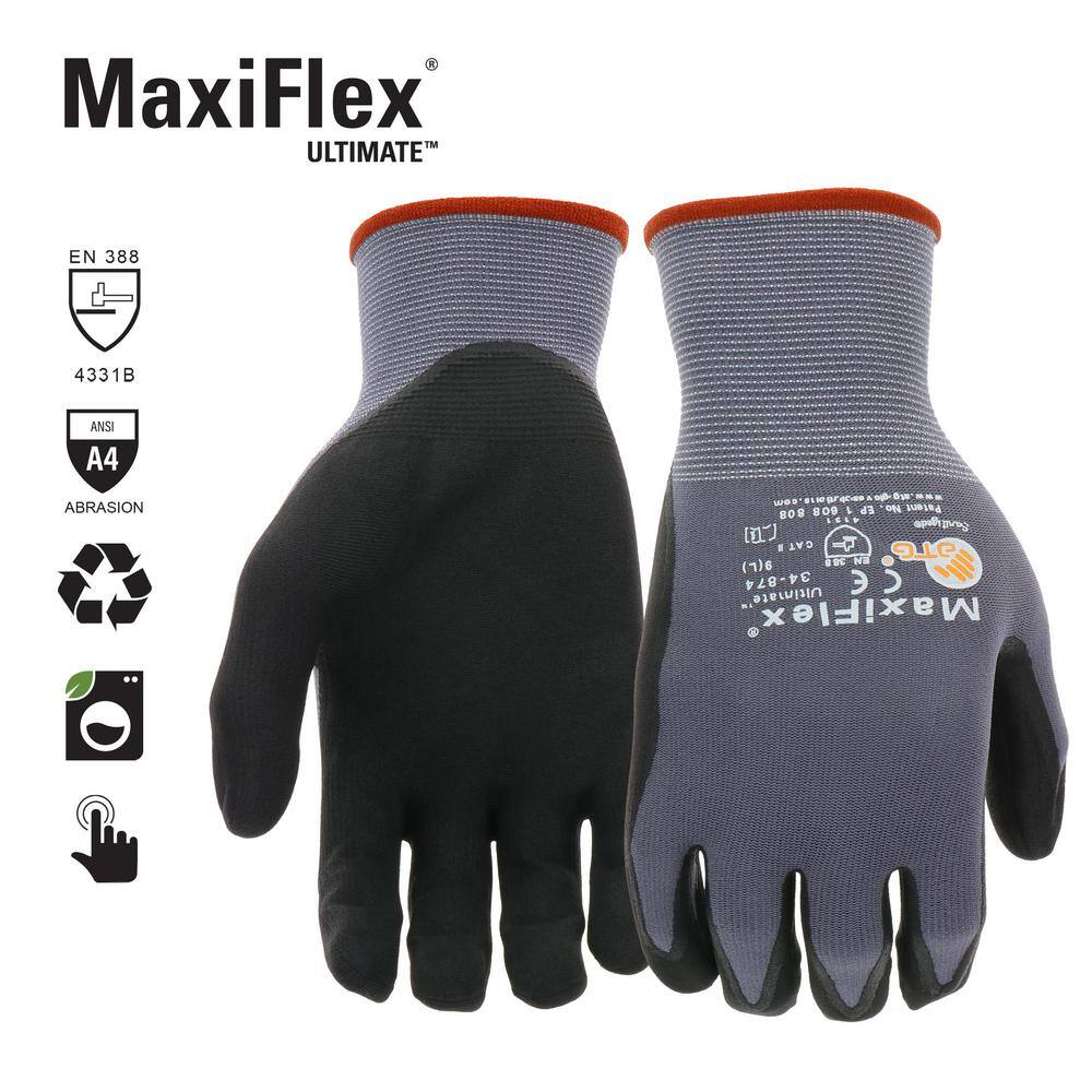 ATG MaxiFlex Ultimate Men's Large Gray Nitrile Coated Work Gloves 34-874TLVPD72