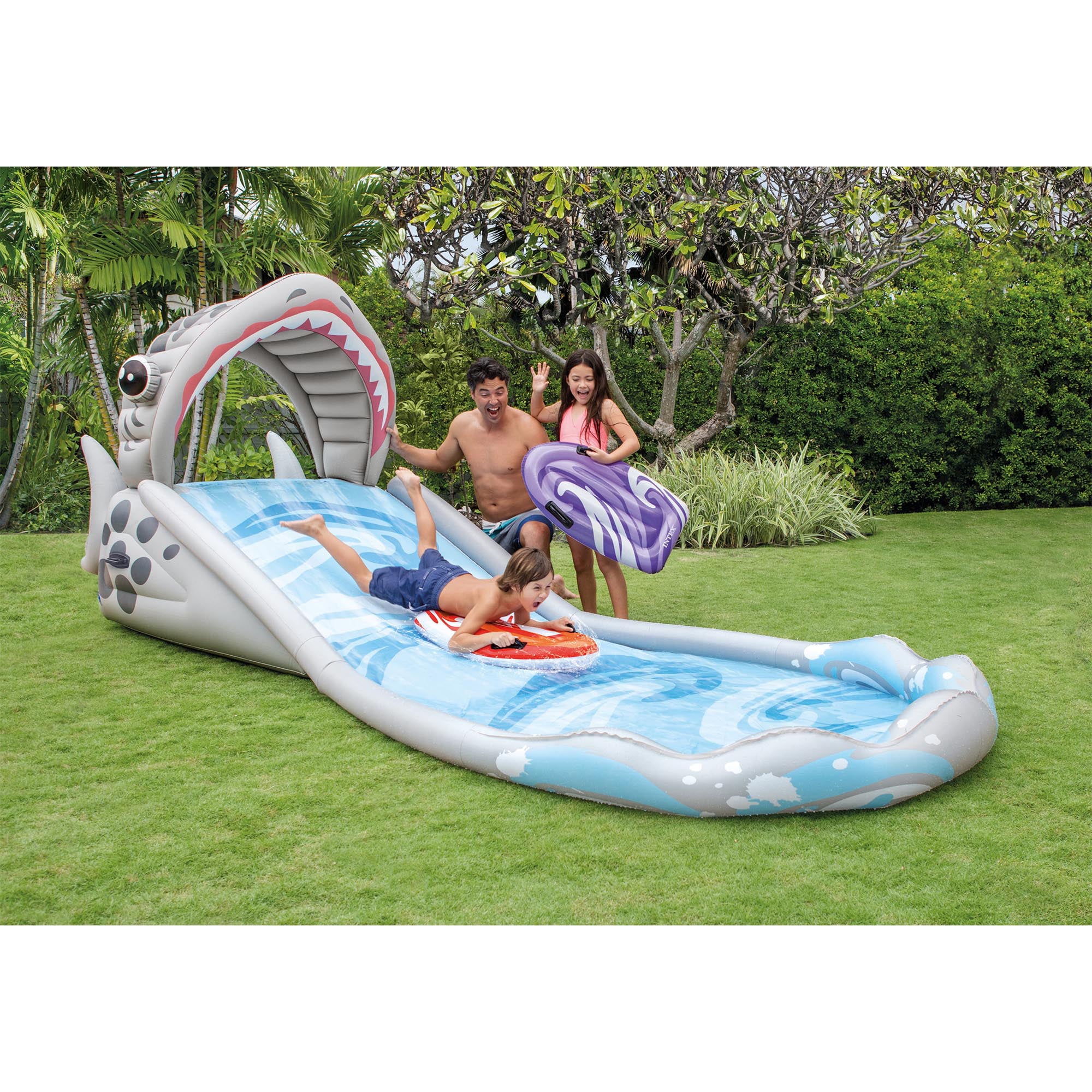 Intex Inflatable Backyard Water Slide with Surf Riders & Electric Air Pump