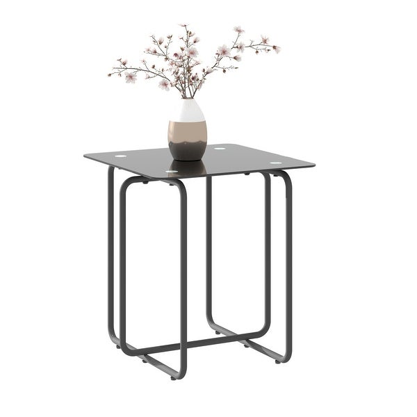 Black Modern Tempered Glass Side Table for Living Room