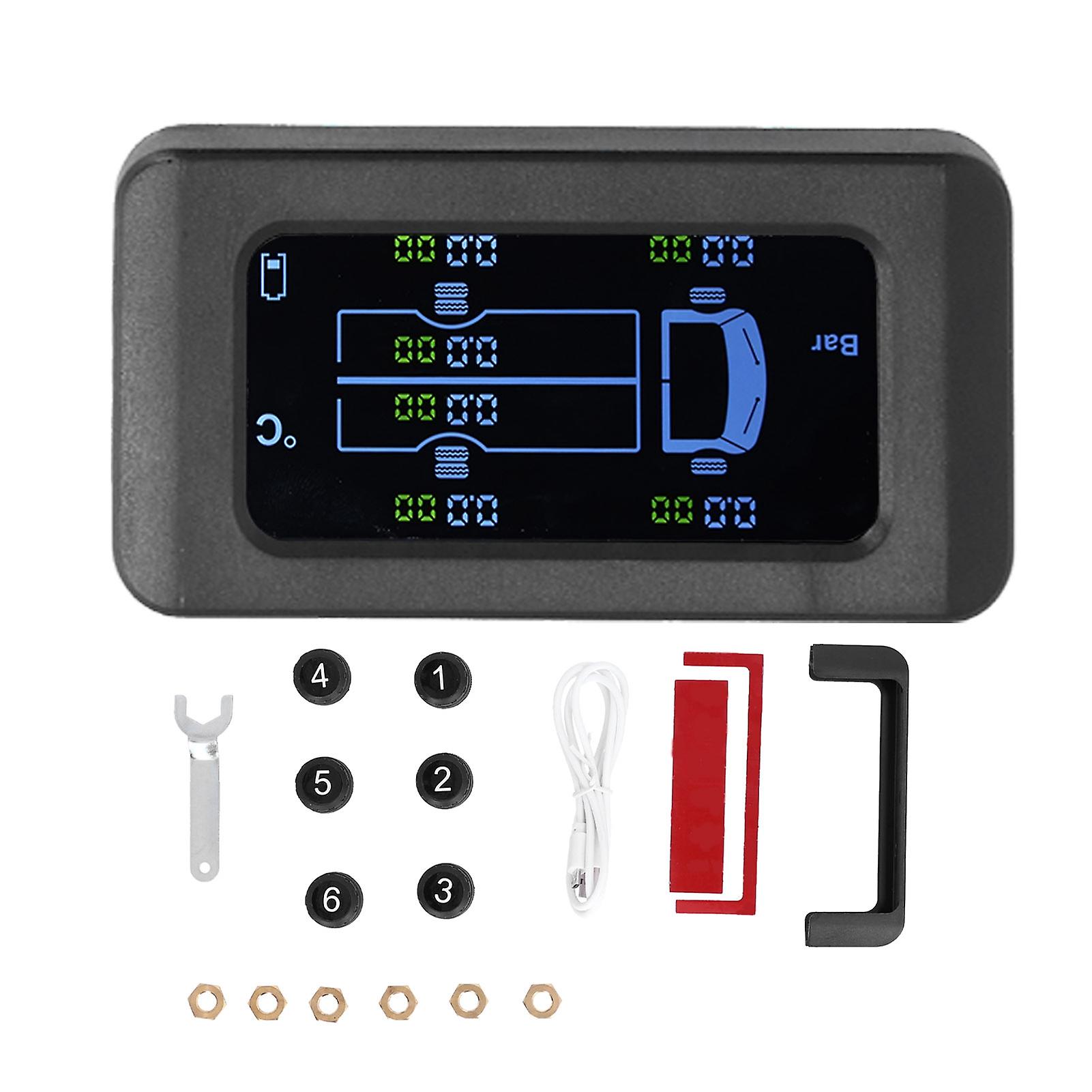 Universal Tire Pressure Monitor Solar Usb Charging 0-8.5bar 122psi Truck Tpms With 6 External Sensors