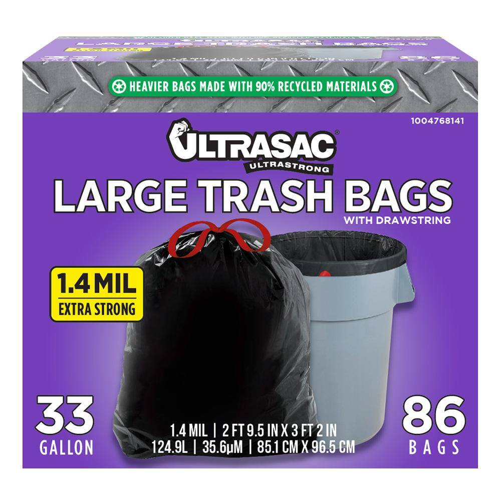 Ultrasac 33 Gal. Black Large Drawstring Trash Bags (86-Count) UL 33 GAL-DS