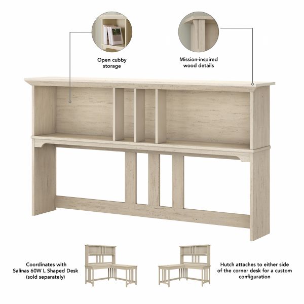 Bush Furniture Salinas 60W Hutch for L Shaped Desk in Antique White