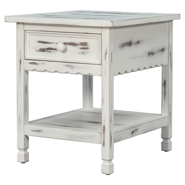 Classical BlackandWhite End Table with Open Styled Shelf Large Storage Space，Side Table Drawer with Metal Handles