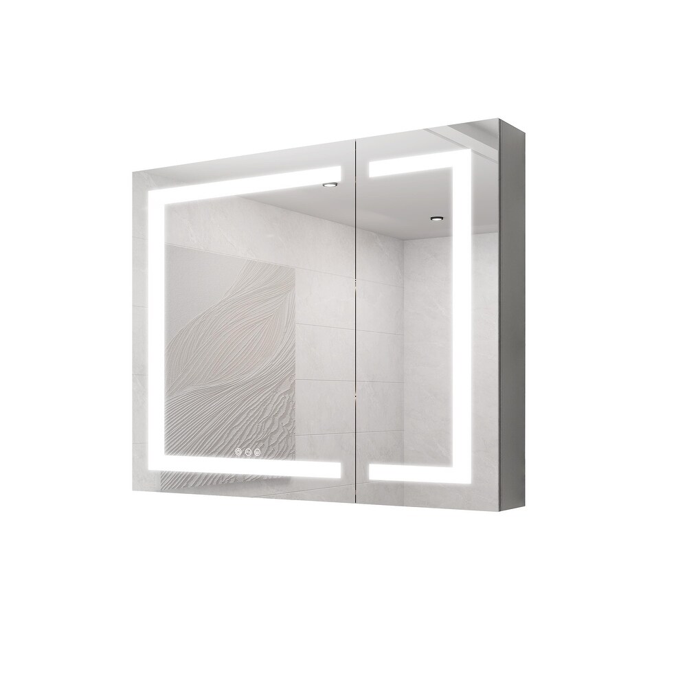 Wall Mount LED Double Door Medicine Cabinet with Anti Fog Mirror   30