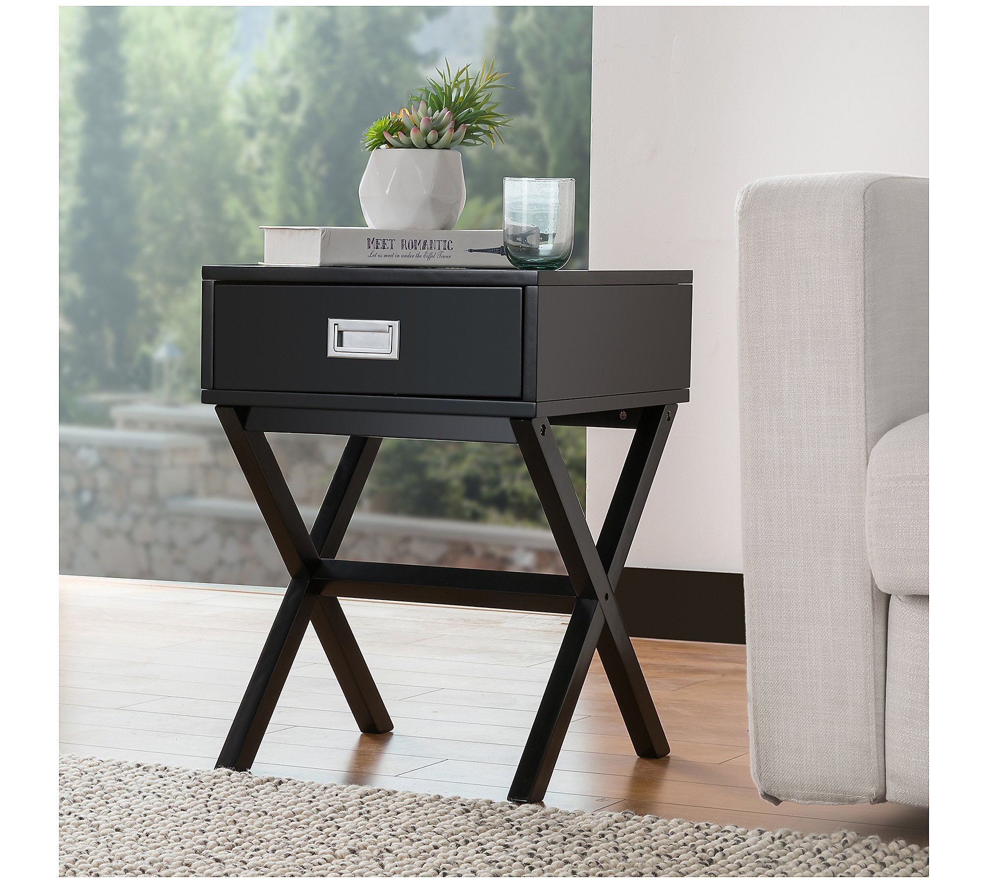 Glitzhome Contemporary Trellis Style X Leg EndTable W Drawer