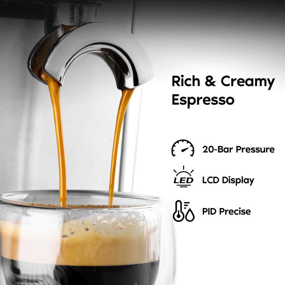 CASABREWS 5700-Pro 75-Cups Sliver Stainless Steel Espresso Machine with LCD Display and Milk Frother Steam Wand HD-US-5700Pro-SIL