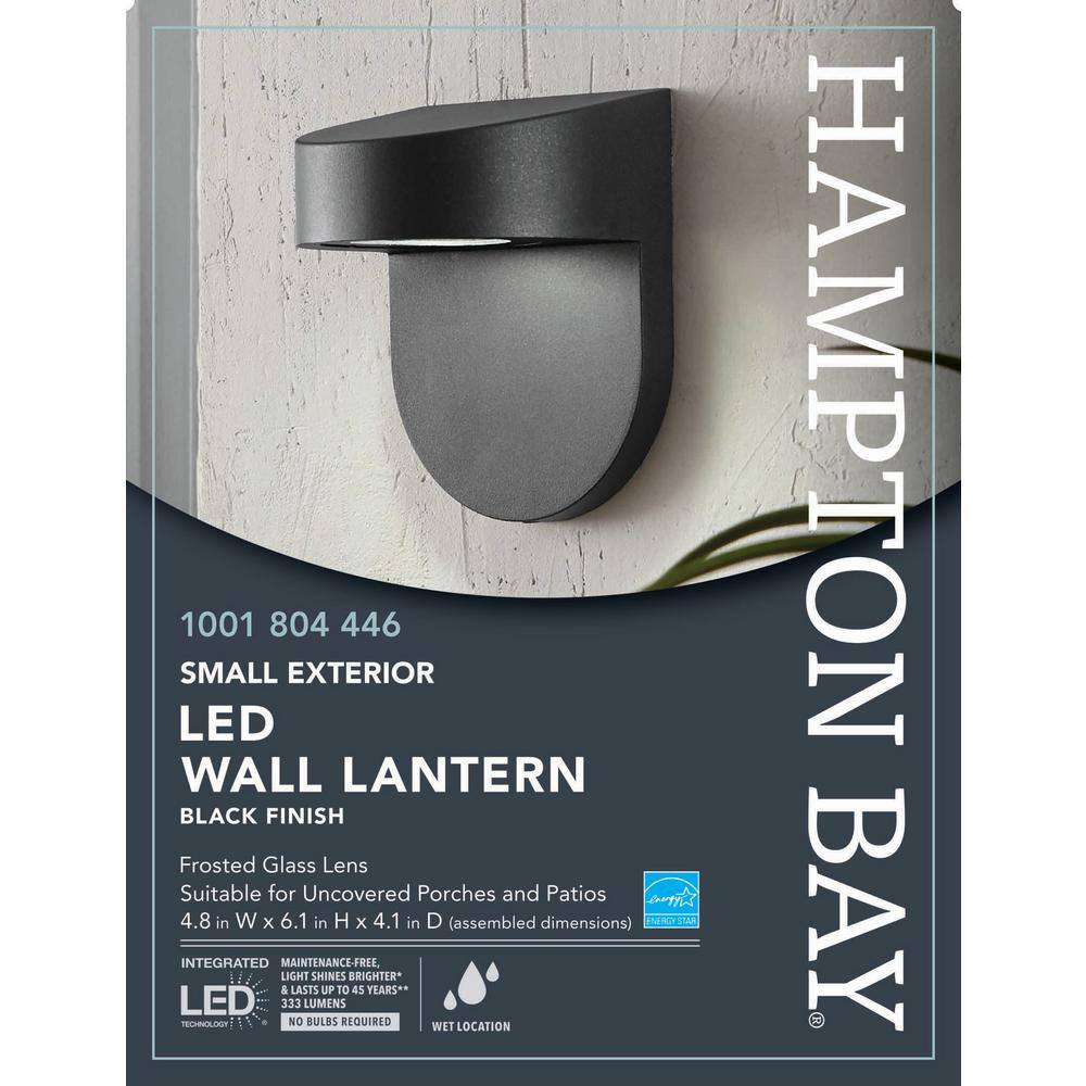 Hampton Bay Black Outdoor LED Wall Lantern Sconce with Frosted Glass ILW1691L-3