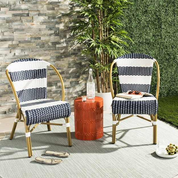 Sarita Striped French Bistro Side Chair set Of 2 Navy white Safavieh