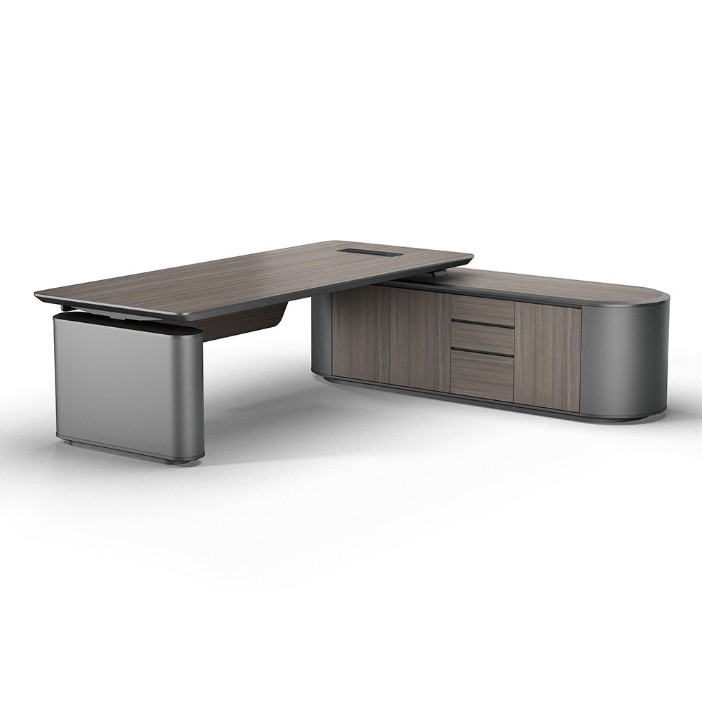 LUCA Sit & Stand Executive Desk with Electric Lift and Reversible Return 240cm - Hazelnut & Grey