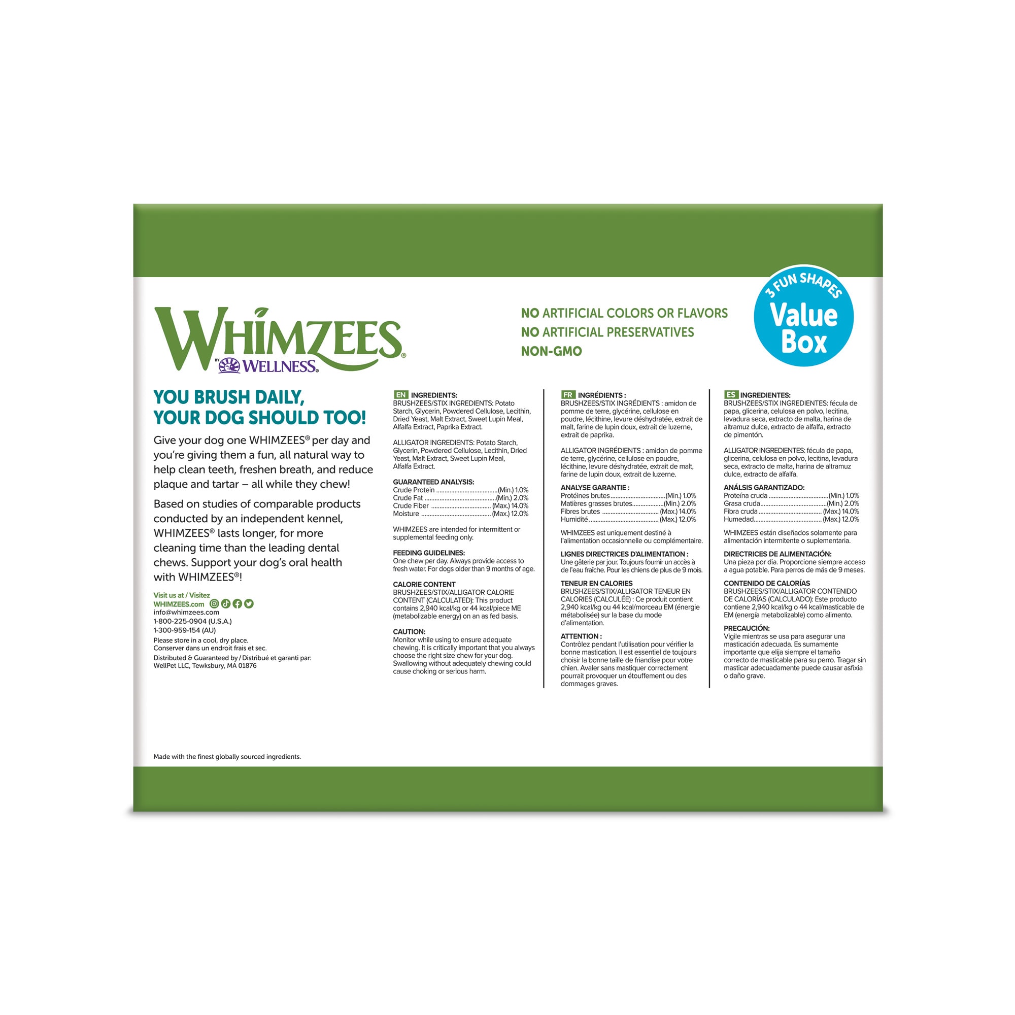 Whimzees Small Natural Dental Value Box Dog Treats， 2.9 lbs.， Count of 89