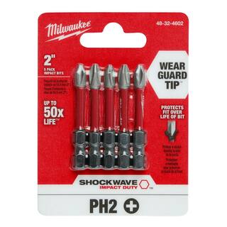 MW SHOCKWAVE Impact Duty 2 in. Phillips #2 Alloy Steel Screw Driver Drill Bit (5-Pack) 48-32-4602