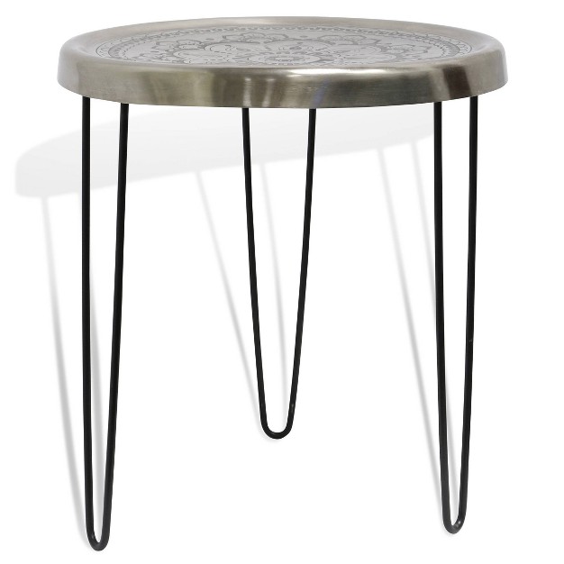 Metal With Paper Clip Legs Round Side Accent Table Silver black Stylecraft