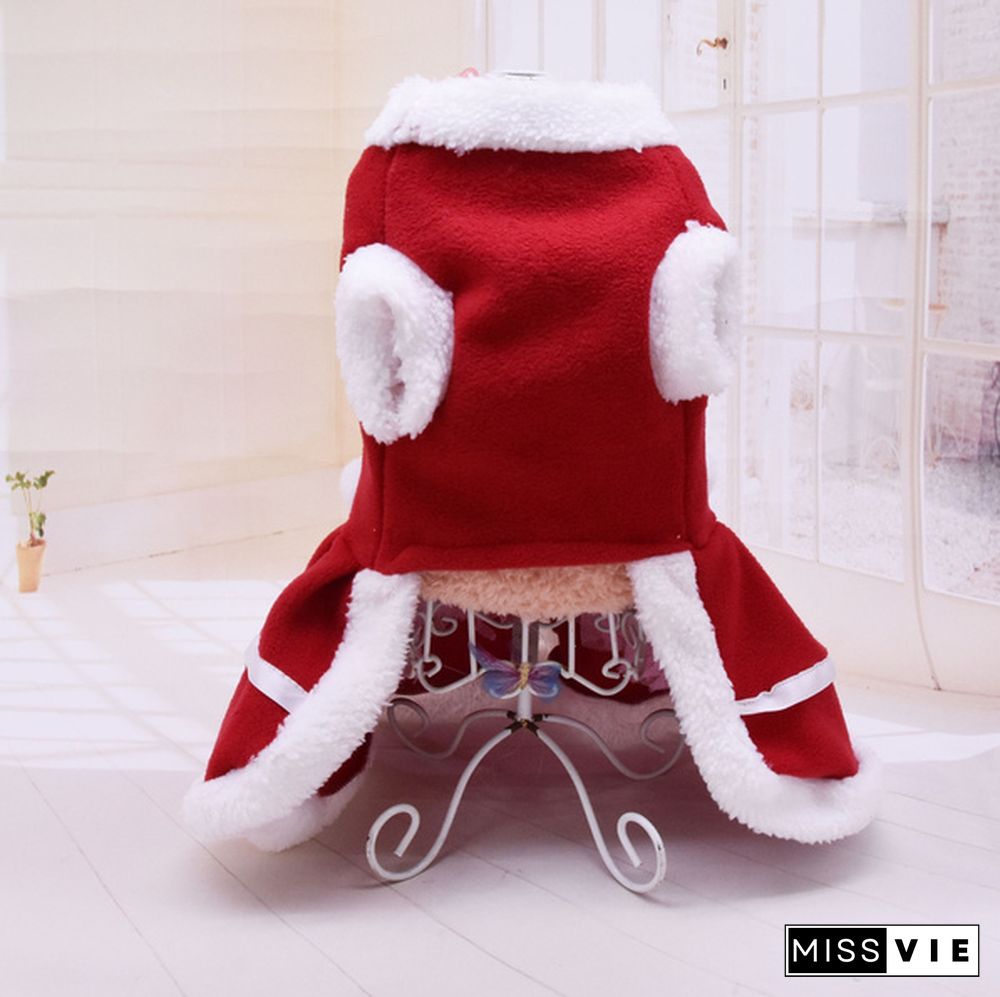 Pet Dog Princess Dress Red Christmas Coat Sweatshirt Vest Pets Cat Winter Warm Party