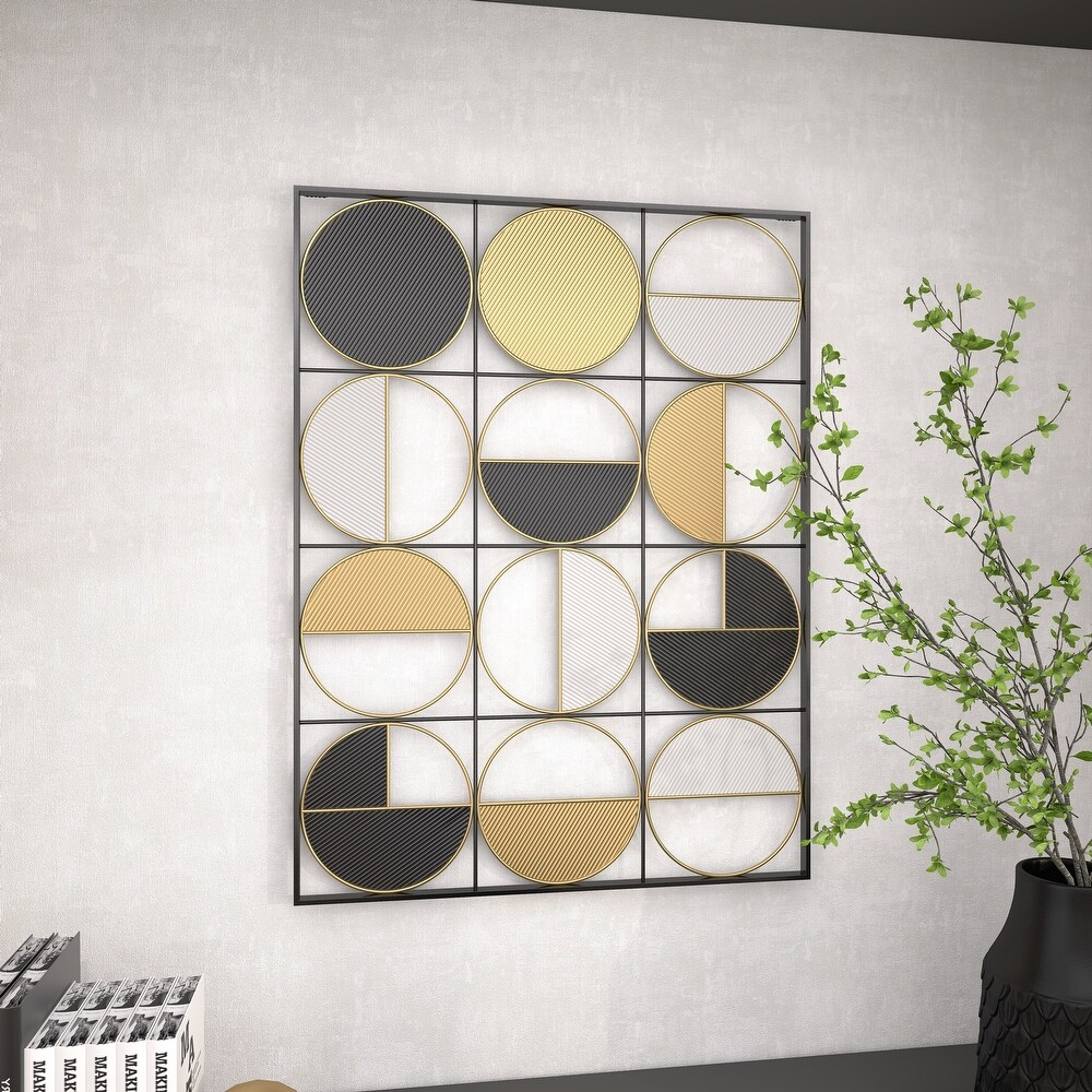 CosmoLiving by Cosmopolitan Black Metal Half Moon Geometric Wall Decor with Gold Detailing