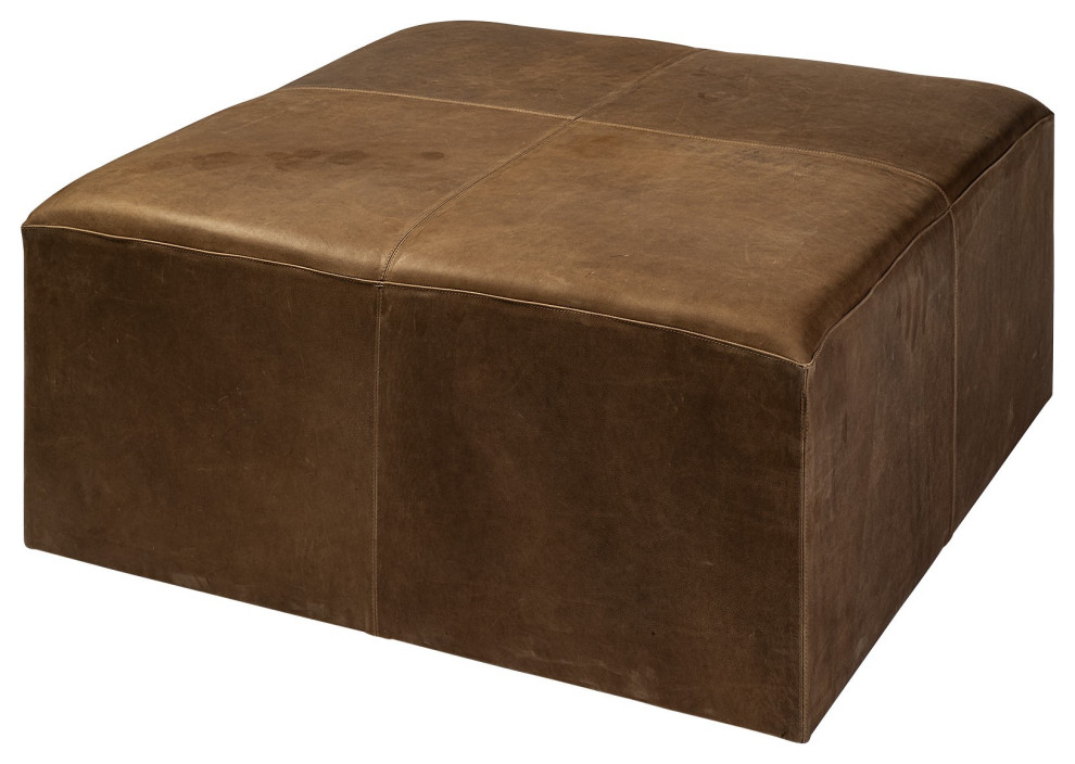 Brown Leather Wrapped Ottoman   Contemporary   Footstools And Ottomans   by UStradeENT LLC  Houzz