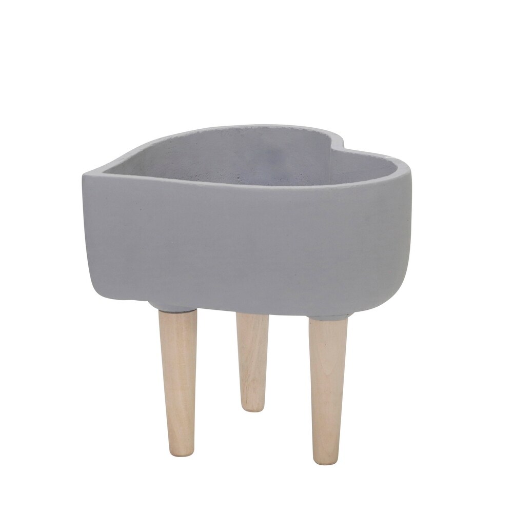 Gray Ceramic Heart Shaped Planter on Cedar Wood Legs   9.0\