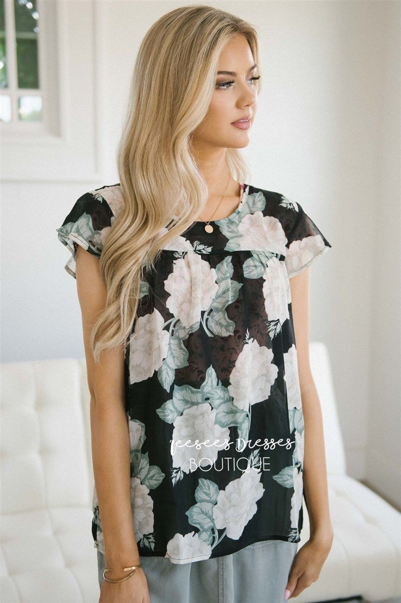 Floral Flutter Sleeve Chiffon Top